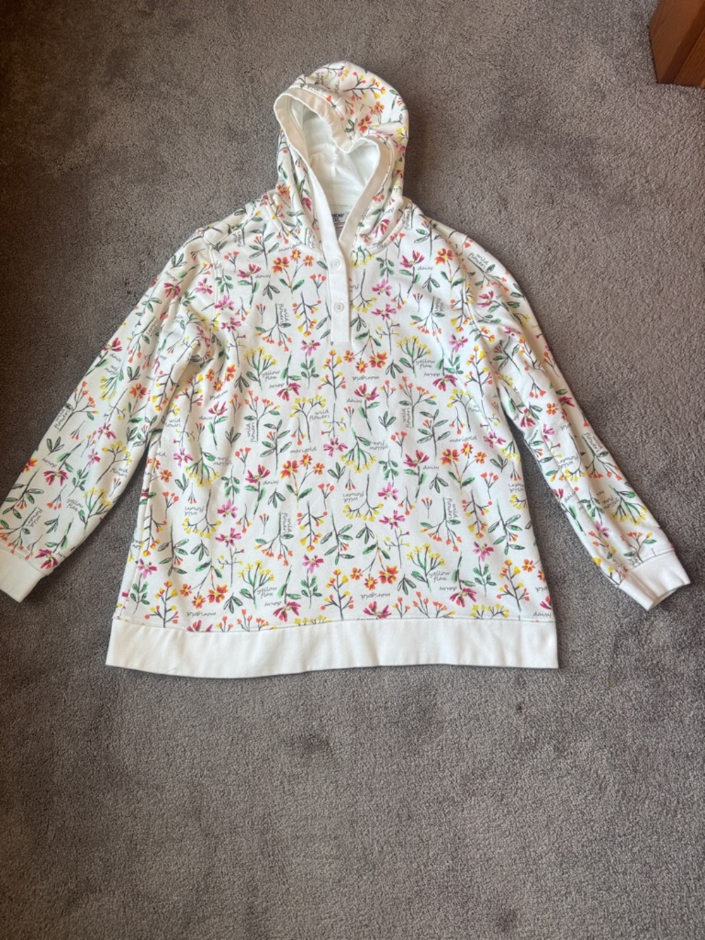 Lands’ End Floral Serious Sweats Hoodie Sweatshirt SIZE XLP/18 White Casual